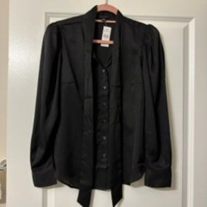 Ann Taylor Tie-Front Black Blouse